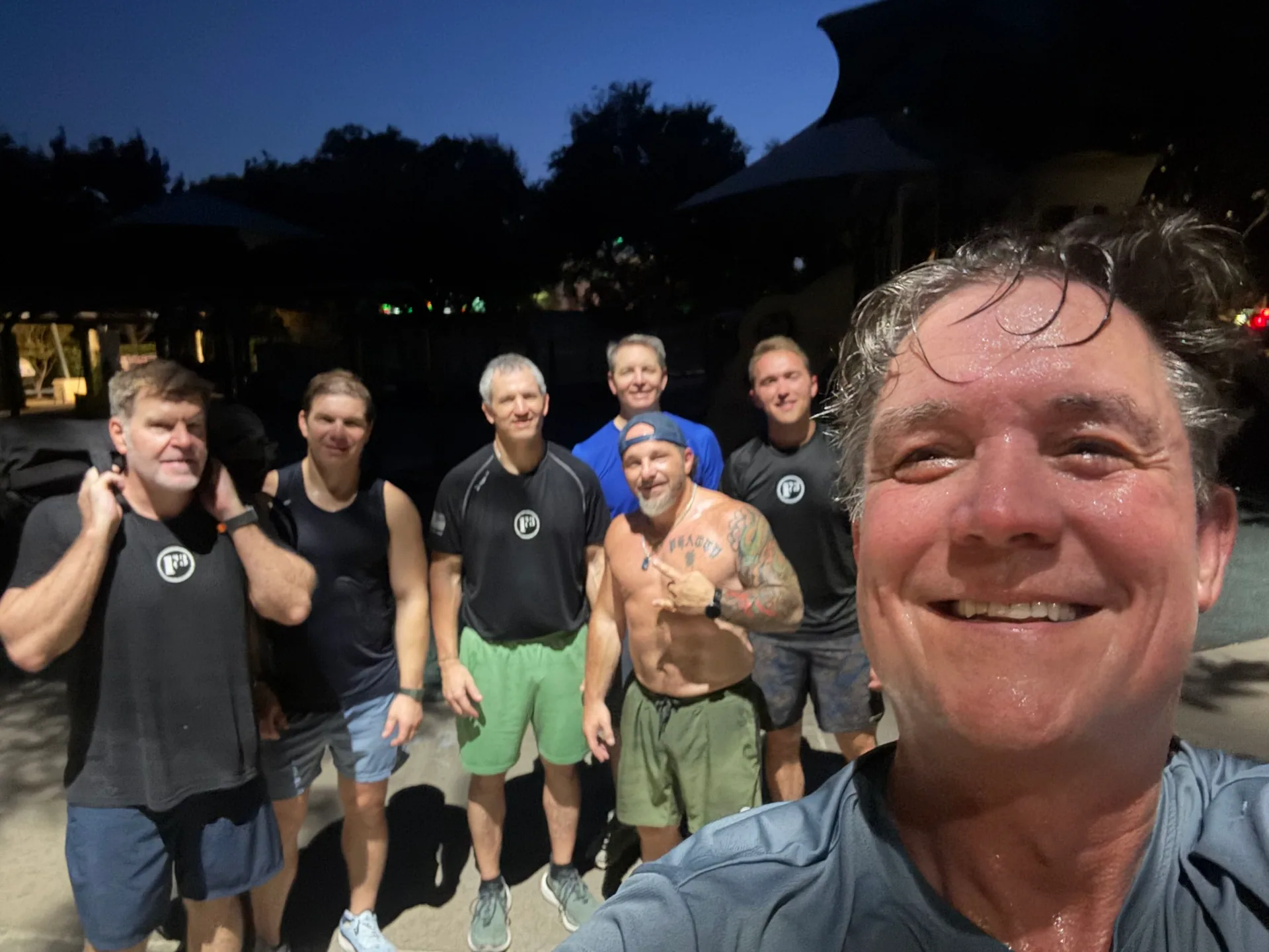 F3 Dallas group taking a selfie at a park before sunrise